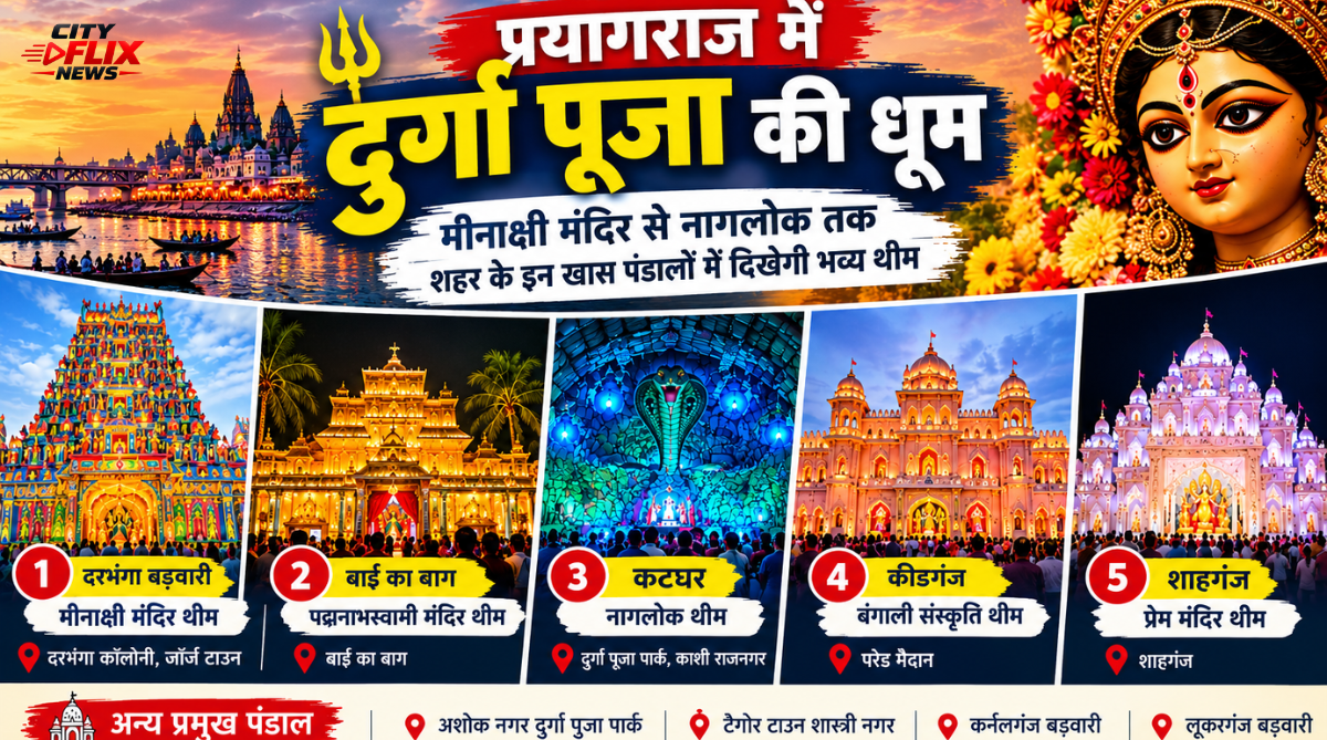 प्रयागराज में दुर्गा पूजा के प्रमुख पंडालों की भव्य सजावट और आकर्षक थीम