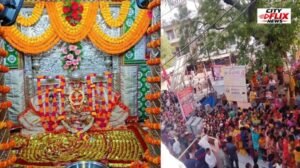 प्रयागराज के कल्याणी देवी मंदिर में नवरात्र के दौरान सजे मां के दरबार और दर्शन के लिए उमड़ी श्रद्धालुओं की भीड़।
